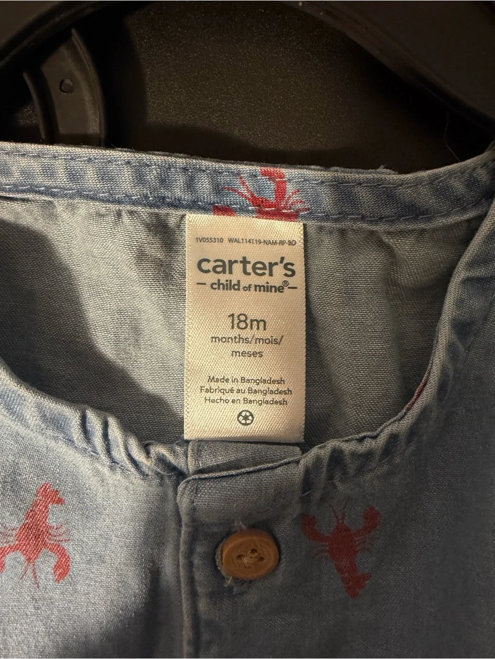 Carter's Blue Striped and Light Denim Lobster Romper Set